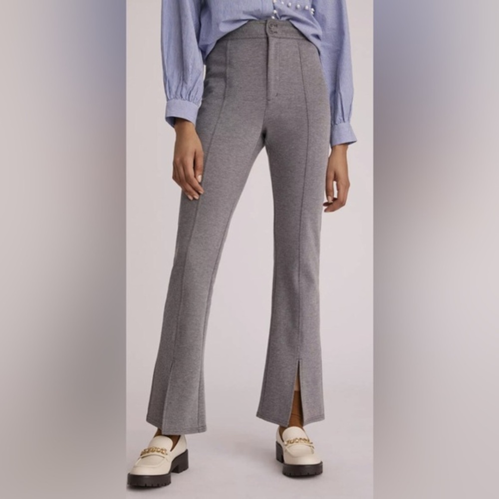 NWT Maeve by Anthropologie Seamed Flare Pants Ankle Slit Gray Knit Tweed Sz 2
